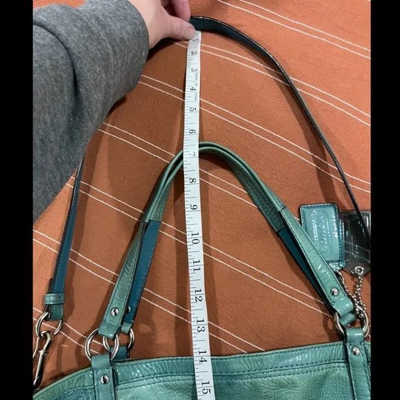 Coach Aubrey Aqua Marine-2 Tone Patent Leather Tote W/Shoulder Strap & Handles - Picture 16 of 16